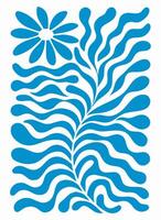 Abstract Blue Floral Design Wavy Lines and Flower vector