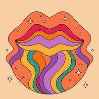 Retro Rainbow Lips Abstract Art Print, 70s Groovy Style vector