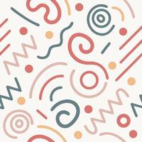 Abstract Seamless Pattern Pastel Pink, Red, and Blue Lines, Circles, and Swirls vector