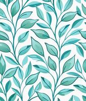 Seamless Teal Leaf Pattern Watercolor Botanical Design vector