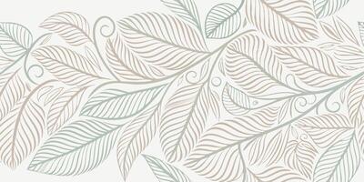Elegant Line Art Leaves Pattern Beige and Green Botanical Design vector