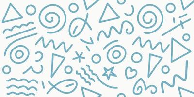 Abstract Blue Doodle Pattern Background Seamless Texture with Geometric Shapes and Swirls vector