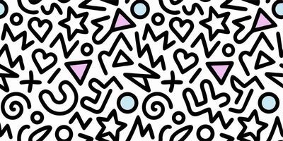 Abstract 90s Style Pattern Hearts, Stars, Triangles vector