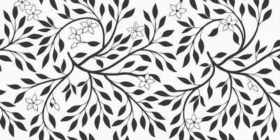 Black and White Floral Branch Pattern Seamless Repeat vector