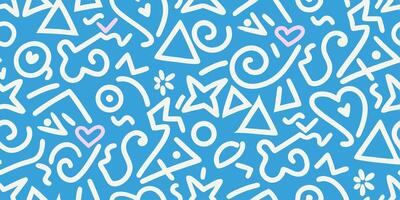 Abstract Blue Pattern with White Shapes and Hearts vector