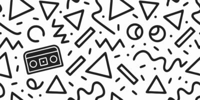 Retro 80s Cassette Player Geometric Pattern Seamless Repeat vector