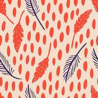 Abstract Seamless Pattern Red and Blue Feathers, Dots vector