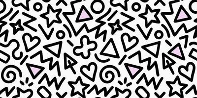 Abstract 90s Style Seamless Pattern Black and Pink Shapes vector