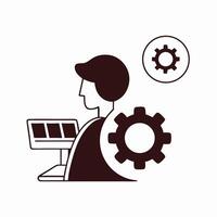 Person Working on Laptop with Gears Icon Productivity and Technology Concept vector