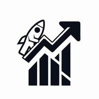 Rocket on Ascending Graph Business Growth Icon vector