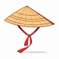 Vietnamese Conical Hat, Non La, Straw Hat with Red Ribbon vector