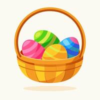 Colorful Easter Eggs in a Wooden Basket vector