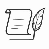 Writing Quill Pen and Scroll Paper Icon vector