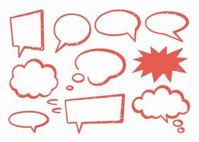 Hand Drawn Red Speech Bubbles and Thought Bubbles Set vector