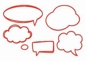 Red Hand Drawn Speech Bubbles and Thought Bubbles Set vector
