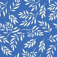 Seamless White Leaves Pattern on Blue Background vector