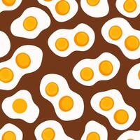 Seamless Pattern of Fried Eggs on Brown Background vector