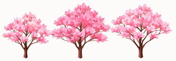 Pink Magnolia Trees, Blooming Spring Trees, Three Sizes vector