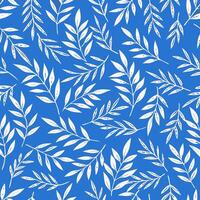 Seamless White Leaf Pattern on Blue Background vector
