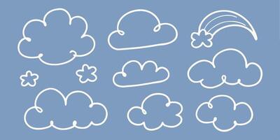 Hand Drawn Cute Clouds, Stars, and Shooting Star Clipart Set vector