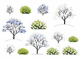 Collection of Stylized Trees and Shrubs, Spring and Winter, Landscape Design Elements vector