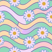 Pastel Daisy Flower Pattern with Wavy Lines Background vector