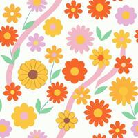 Retro Floral Pattern Seamless Daisy Design vector