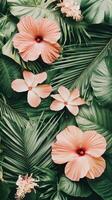 Tropical Garden with Hibiscus and Palm Leaves Arrangement for Decoration and Gardening Background photo