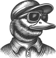 Stylish Duck Character Wearing Sunglasses and Cap in Vintage Illustration vector