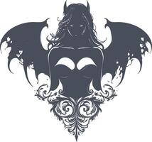 Dark Fantasy Illustration of a Mysterious Winged Female Figure vector