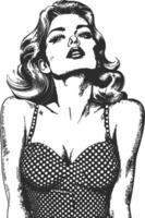 Elegant Vintage Style Illustration of a Glamorous Woman in Polka Dots vector