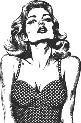 Elegant Vintage Style Illustration of a Glamorous Woman in Polka Dots