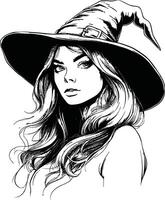 Elegant Witch Illustration with Flowing Hair and Distinctive Hat Design vector