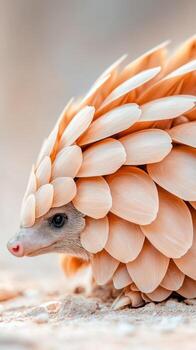 Close-up view of a pangolin resembling a delicate floral design, highlighting its unique scales in a tropical environment. A fascinating sight in nature photo