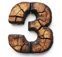 Rustic wooden number three crafted from aged timber photo