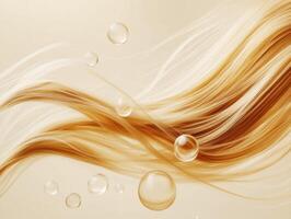 Flowing golden hair with bubbles on a soft background photo