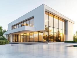 Modern architectural design in serene natural setting at sunset photo