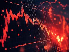 Financial market analysis shows declining trends in red colors photo