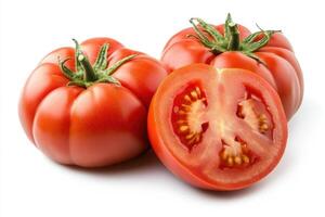 Ripe red tomatoes on a white background showcasing fresh produce photo