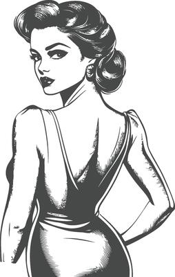 Elegant Woman in Vintage Fashion Illustration with Classy Pose and Style