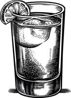 Black and White Illustration of a Refreshing Beverage in a Glass vector
