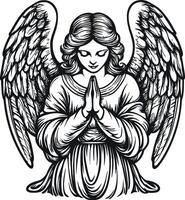 Serene Angel Illustration with Praying Hands and Elegant Wings Design vector