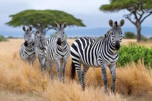 Group of zebras standing in the african savanna photo