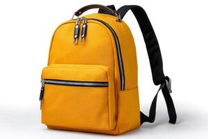 Bright yellow backpack with multiple compartments photo