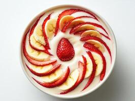 Delicious strawberry and banana yogurt bowl artfully arranged photo