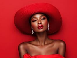 Bold fashion portrait showcasing a model in striking red attire photo