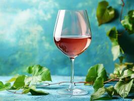 Enjoying refreshing rose wine beside a vibrant green background photo