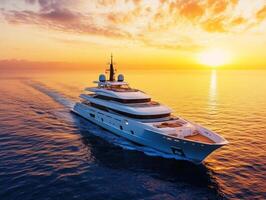 Luxurious yacht sailing across the ocean during sunset photo