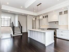 Modern kitchen interior featuring spacious layout and elegant design photo