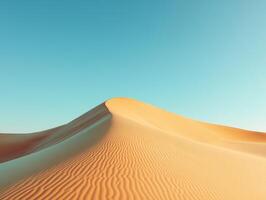 Vast golden sand dunes under a clear blue sky at sunset photo